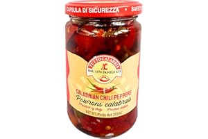 Tutto Calabria Hot Long Calabrian Chili Peppers 285ml (9.6 Fl Oz) Calabrese Spicy Red Peppers in Olive Oil - Premium Whole Ch