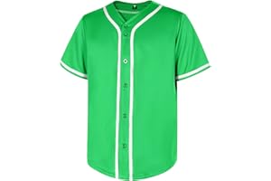 babyhealthy Mens Blank Baseball Jersey Button Down Shirts Plain Hip Hop Hipster Tshirts Softball Sports Active Tee