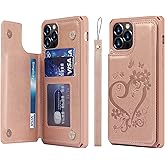 Cavor for iPhone 12 Case with Card Holder,for iPhone 12 Wallet Case for Women Men,Phone Cases for iPhone 12 Pro Case with Stand & Strap,Leather Shockproof Protective Case Cover- Rosegold