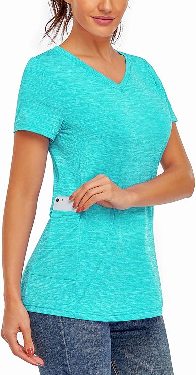 Kimmery Workout Tops for Women Short Sleeve V Neck Athletic Shirts with Side Pocket: Amazon.com 