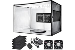JFLLAJNF Airbrush Spray Booth with Dual Exhaust Fans,Portable Airbrush Paint Booth for Airbrushing,2 Round Led Lights with 360° Coverage,Turntable and Extension Hose,Hobby Spray Booth Kit for Painting Model