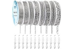 Ecoofor Necklace Chains for Jewelry Making, 62.3 Feet 8 Rolls 304 Stainless Steel Jewelry Chains for DIY Necklace Bracelet Jewelry Making with Stainless Steel Jump Rings/Lobster Clasps/Connectors