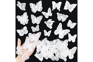 BETITETO 30Pieces Butterfly Lace Embroidered Appliques Sew On Patches for Wedding Bridal Dress Clothes Hair Accessories Sewing Craft DIY (White)