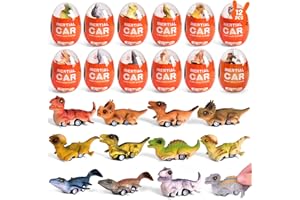 FUN LITTLE TOYS 12 Pack Prefilled Easter Eggs with Dinosaur Cars Toys, Easter Basket Stuffers with Dinosaur Pull Back Cars Toys, Easter Basket Stuffers for Toddlers Kids Boys Girls Easter Eggs Filled