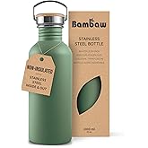 Bambaw Stainless Steel Water Bottle - Non-Insulated, Reusable Metal Sports Bottle, Sage Green/Grey