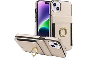 S. Tedazo for iPhone 15 Plus (6.7 inch) Wallet Case with Credit Card Holder and 360° Rotation Ring Stand, RFID Block Flip Leather Shockproof Cover-Beige