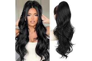 BOGSEA Ponytail Extension 26 Inch Drawstring Ponytail Extension for Women Long Wavy Hair Extensions for Daily Use(1B)