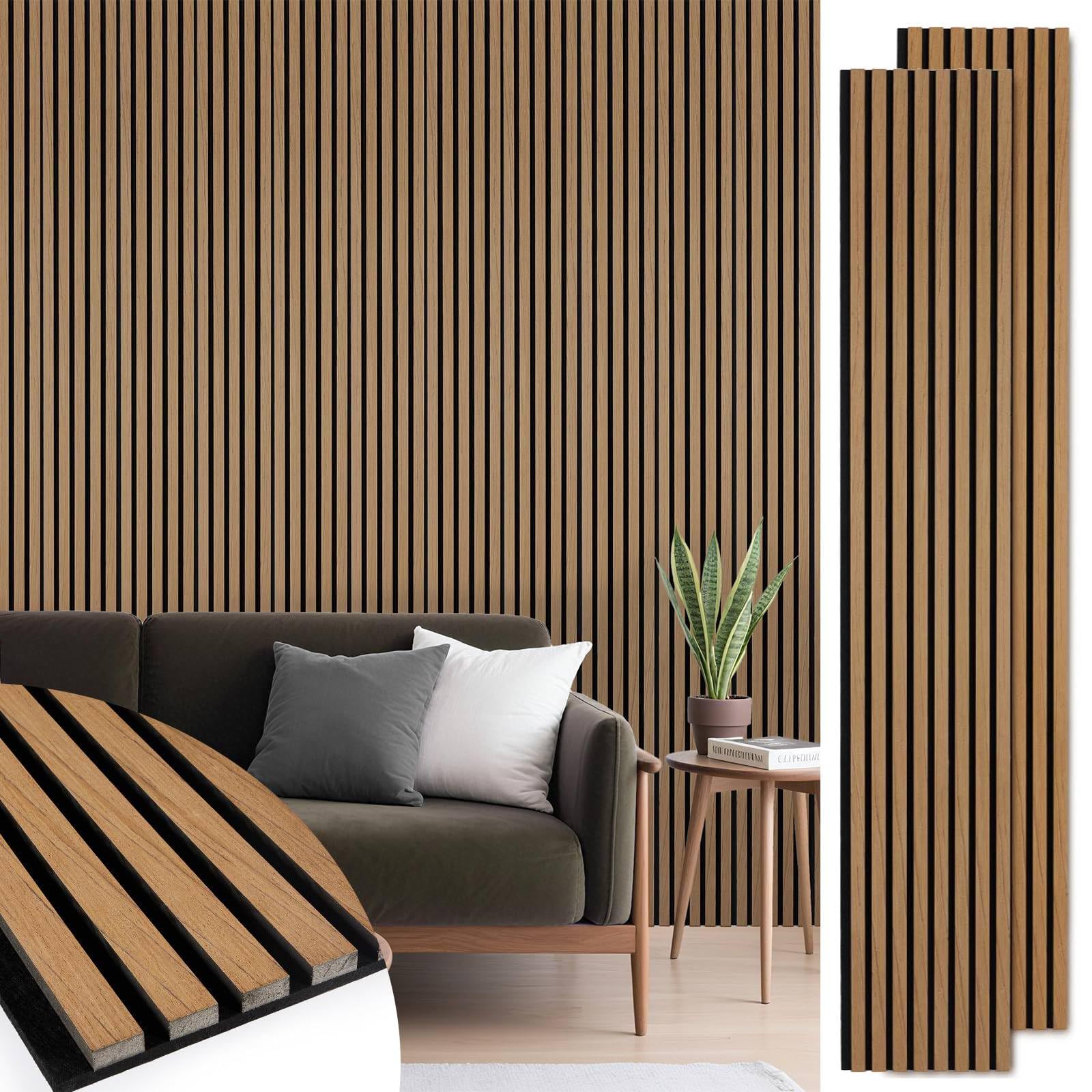 Photo 1 of LARWORKS Acoustic Wood Slat Panels 2 Pack 106" x 12.6", Soundproof Wooden Wall Panels, 3D Fluted Panel for Interior Wall Decor, Living Room, Bedroom - Teak (Cover Approx. 19 sq.ft)