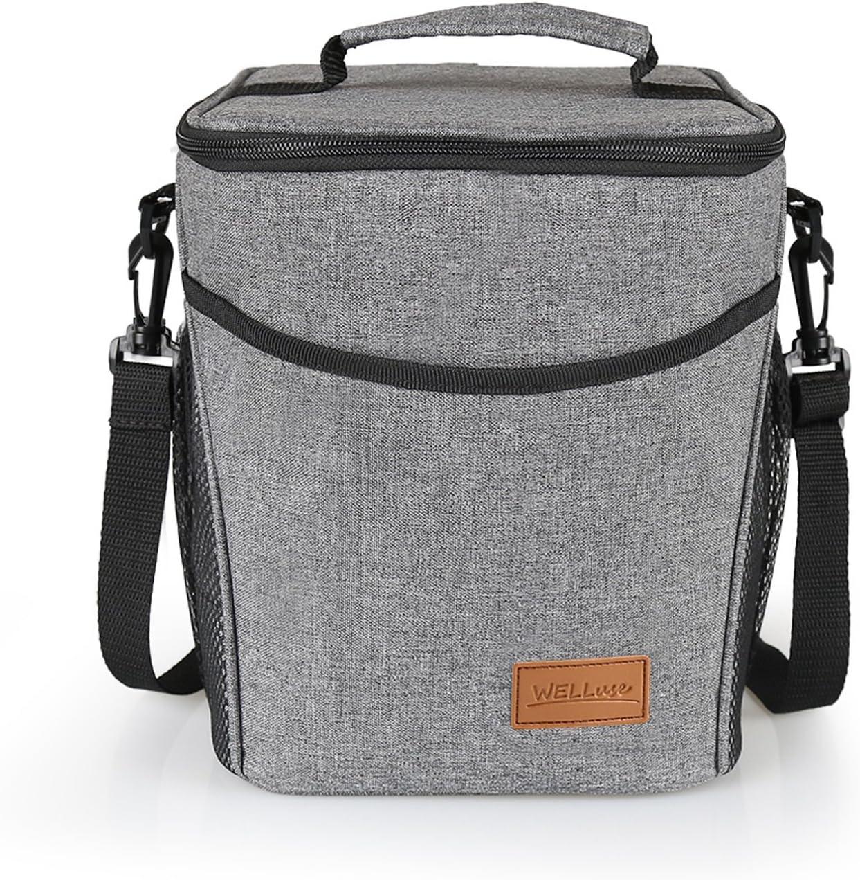 Insulated Lunch Bag: WELLuse Adult Cooler Bag for Work Office, Men, Women Thermal Lunchbox for School Kids Teens Boys Girls with Adjustable Strap, Front Pocket and Side Pocket Grey [Unisex]