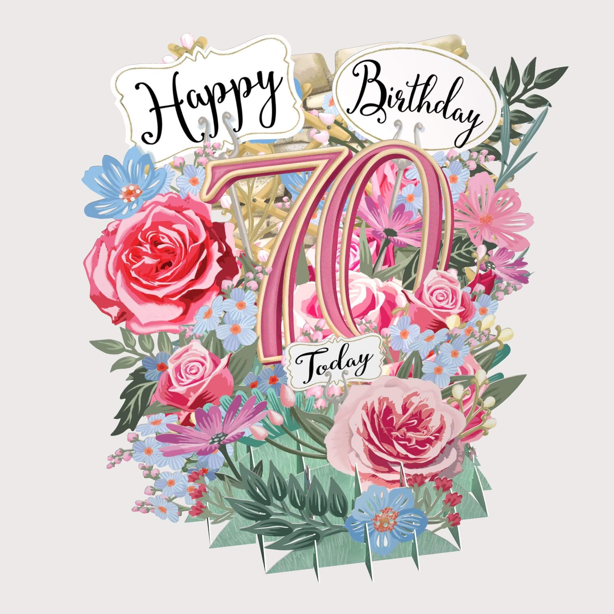 Birthday Flowers 70 Top of The World 3D Pop-Up Greetings Card
