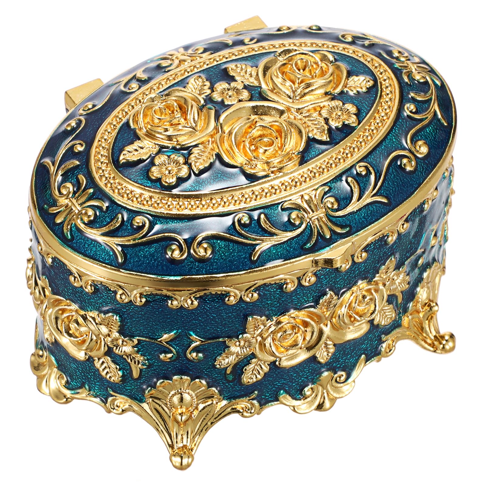Hipiwe Vintage Metal Jewelry Box - Oval Trinket Box Ring Case with Rose Pattern Jewelry Storage Box for Ring Earrings Necklace, Keepsake Box for Women
