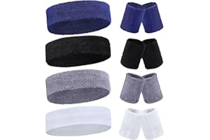 Civaner 12 Pcs 80s 90s Sweatbands Neon Sports Headbands Wristband Set for Men Women Party Cotton Headbands Terry Cloth Athletic Sweat Bands for Tennis Football Gym Outdoor Accessories