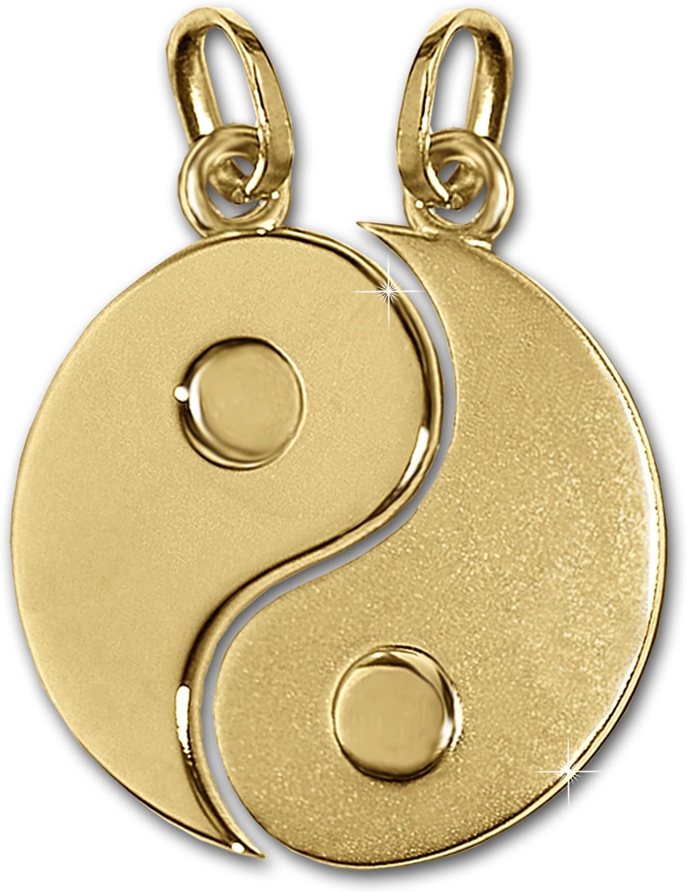 Clever Jewellery Golden Split Partner Pendant Yin Yang Diameter 20 mm/Satin Finish and 2 Shiny Combined 8 carat 333 gold in Case