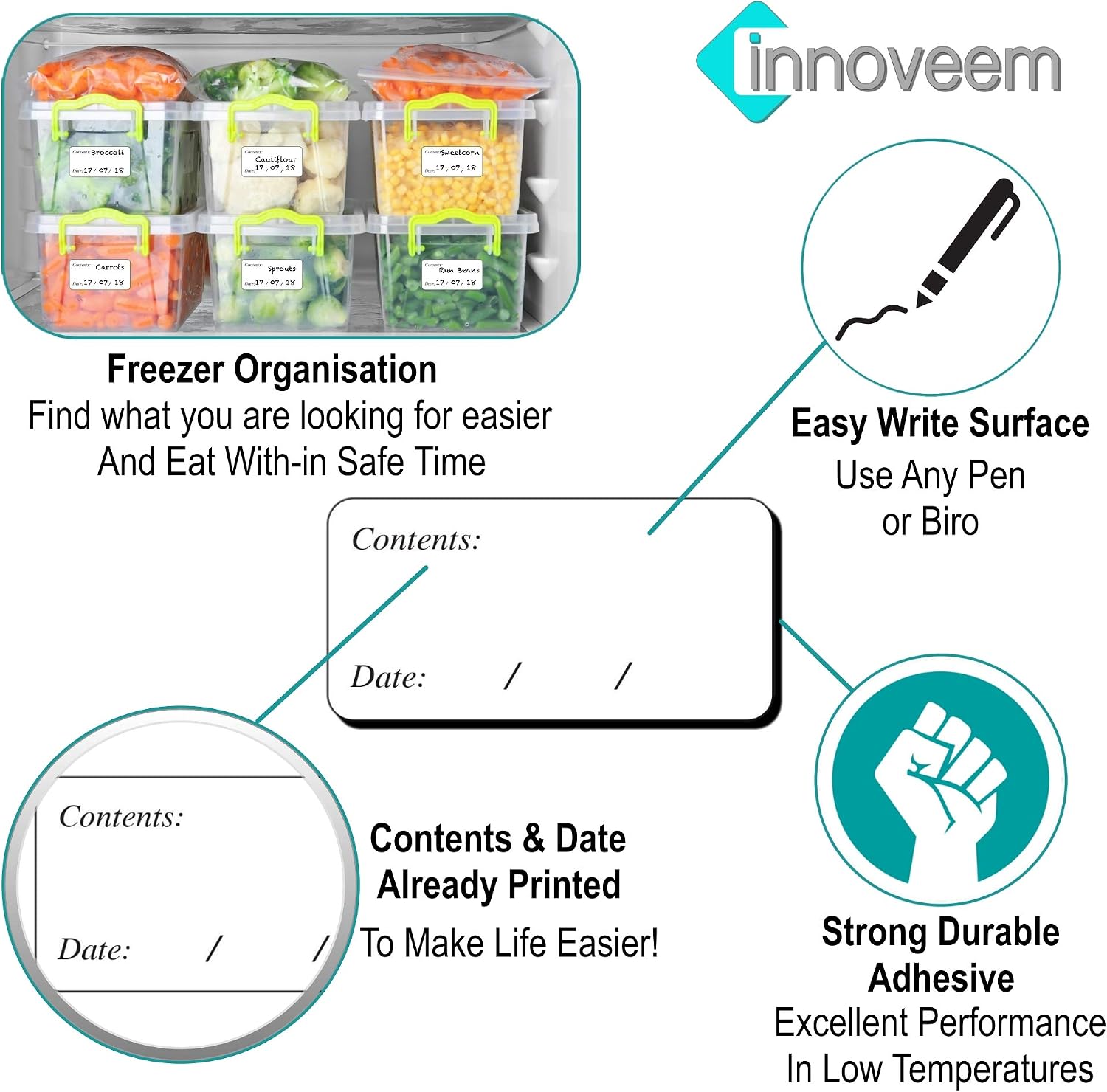 Innoveem Freezer Labels Easy Peel Off, Frozen Food Labels Stickers That Leave No Sticky Residue After Use - Image 3