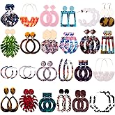 Duufin 24 Pairs Acrylic Earrings Resin Drop Dangle Earring Hoop Statement Earrings Polygonal Bohemian Fashion Jewelry Earrings for Women