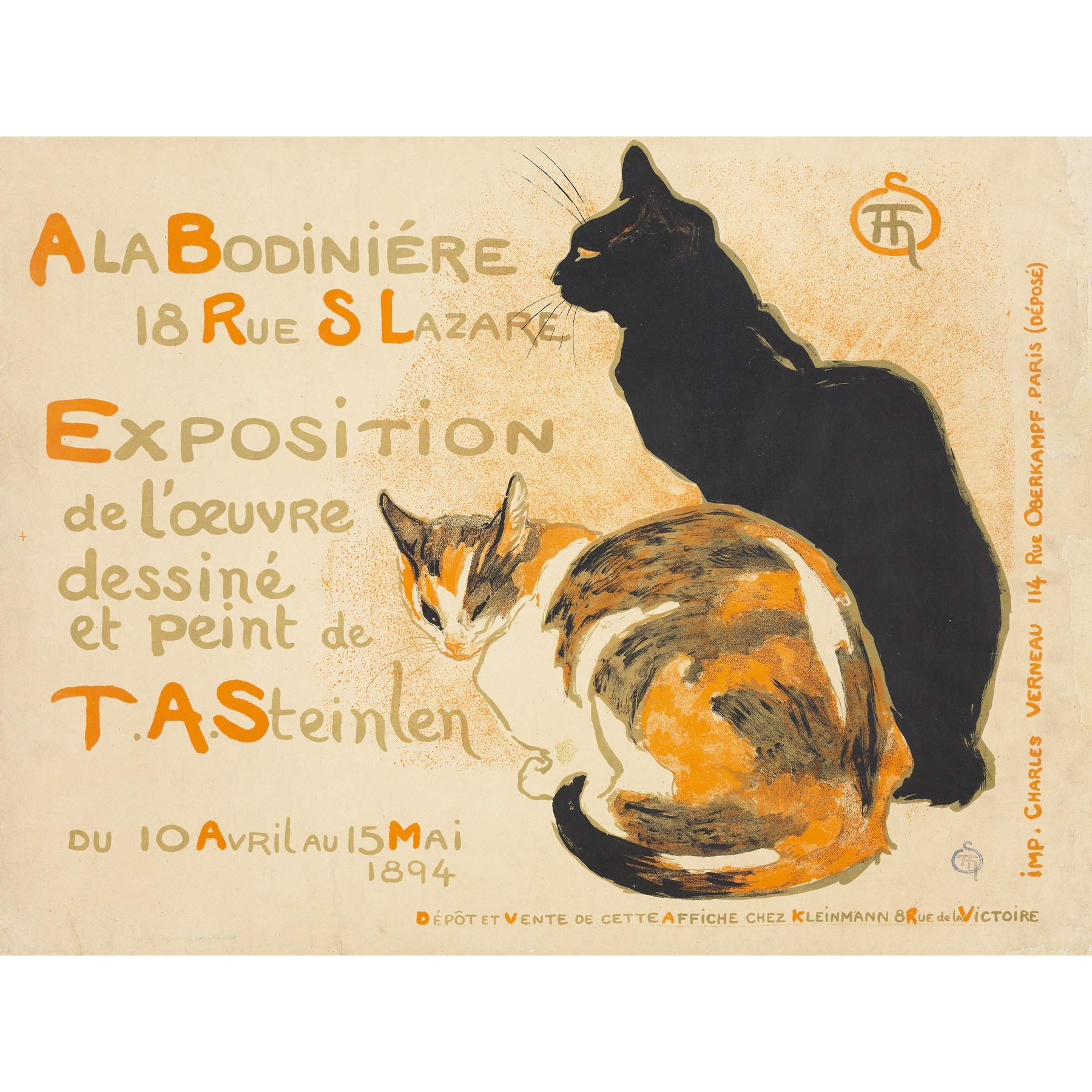 Steinlen Bodiniere Artist's Own Exhibition Cats Advert Large Print Poster Wall Art Decor Picture