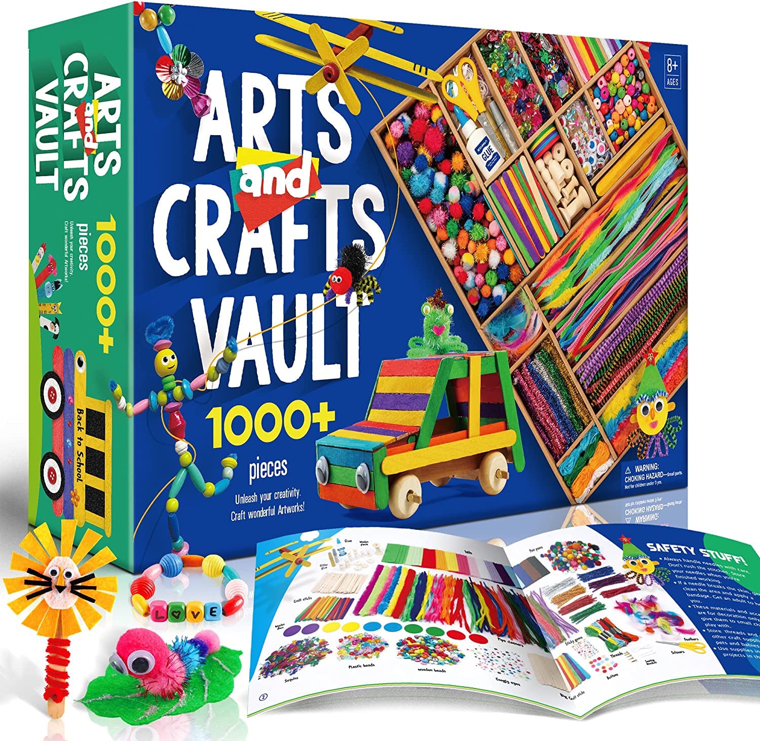 EDUMAN Arts and Crafts Vault 1000+ Piece Craft Supplies Kit Library in a Box for Kids Ages 8 9 10 11 & 12 Crafting Set Kits for Kids Art Supplies - STEM Toys for Kids Art Project Activity