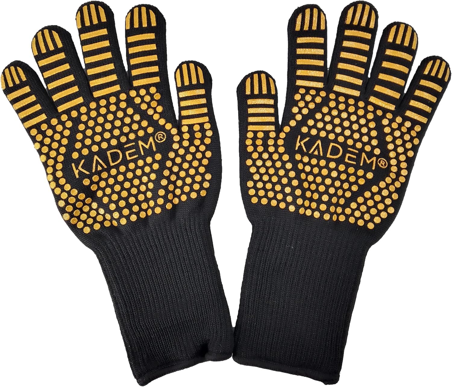 Kadem Unisex Barbecue Gloves Heat Resistant up to 800°C Fireproof Non-Slip Classic Black/Gold S/M