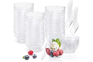 Kingrol 100 Mini Dessert Bowls with Spoons, 3 oz Disposable Dessert Cup for Mousse, Puddings, Appetizers, Condiments, Snacks