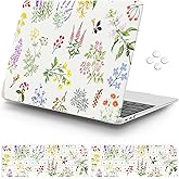 iCasso Compatible with MacBook Air 13 inch Case 2020-2018 Release M1 A2337 A2179 A1932, Elegant Floral Protective Hard Shell Case +Keyboard Cover + Screen Protector（White）