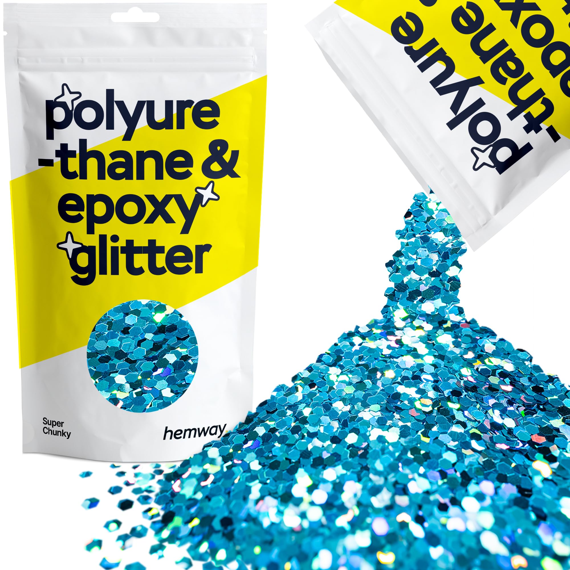 Hemway Resin Glitter Ocean Blue Holographic 100g Super Chunky | Polyurethane & Epoxy Glitter for Resin Crafts, Tumblers, Coasters, Floor & Table Art