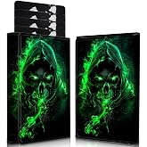 WZCJDHMJ Men's Slim Wallet,Pop Up Credit Card Holder Wallet,Leather RFID Blocking Metal Card Case for Coins,Debit Cards-Green Skull