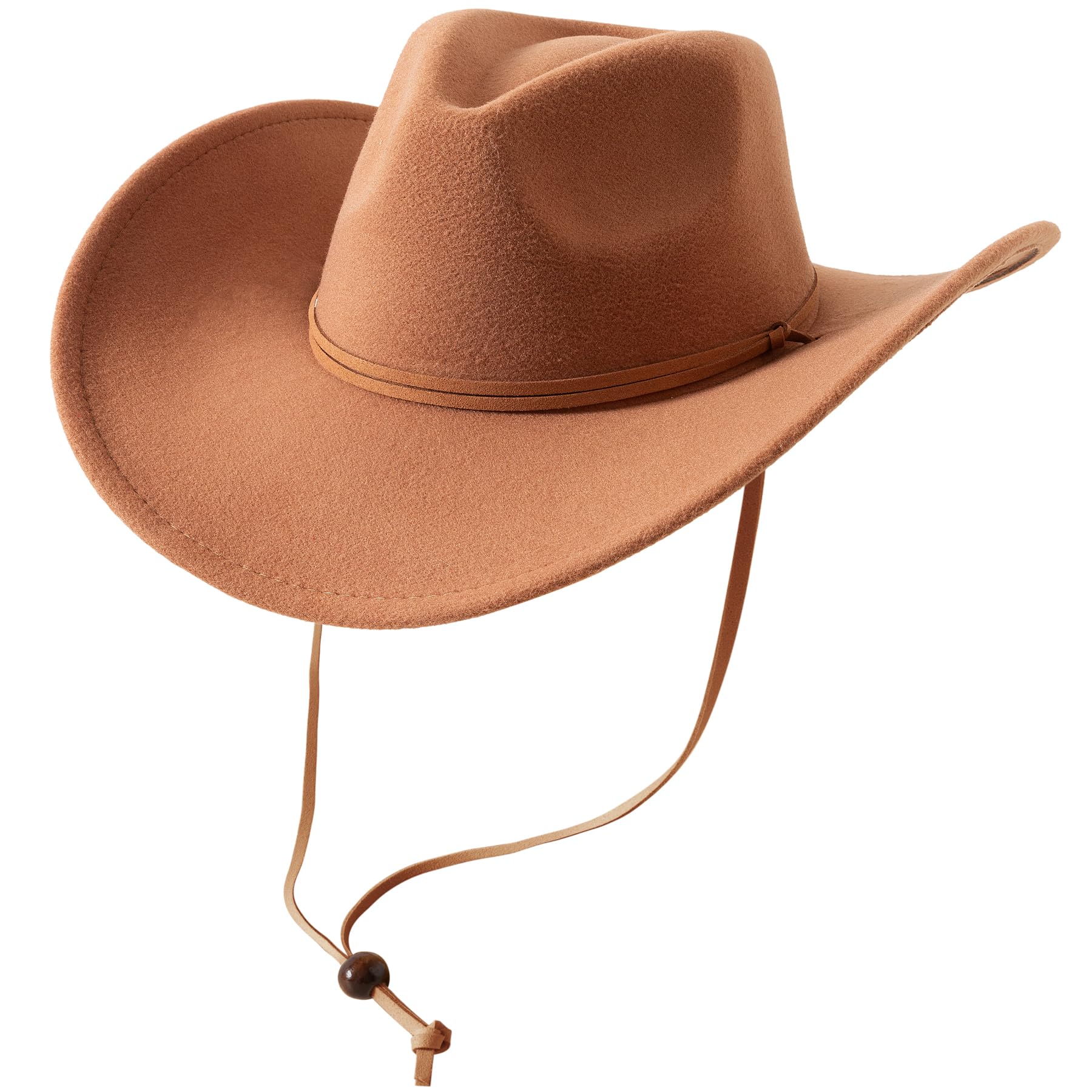 Photo 1 of Lanzom Women Men Retro Felt Wide Brim Western Cowboy Cowgirl Hat Dress Up Hat with Wind Lanyard (Khaki,Medium-Large)