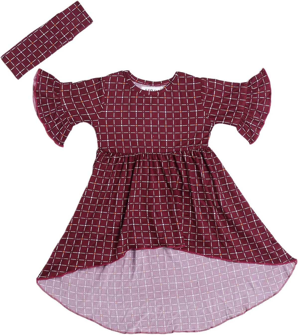 Sleeveless Dress with Cool Headband for Girl's Maroon