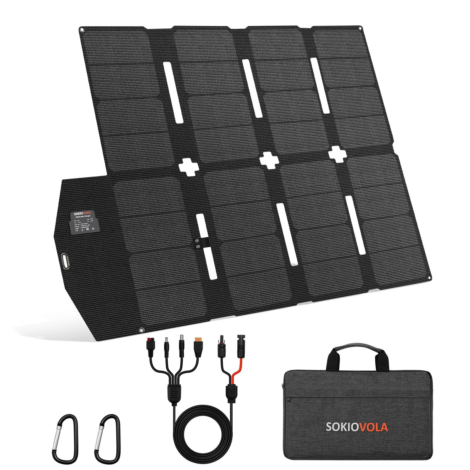 Photo 1 of SOKIOVOLA 100W Portable Solar Panel MC-4 Foldable Solar Panel Charger Kits 18V IP68 Waterproof Lightweight and Compact for Small Power Station RV Travel Outdoor Activities