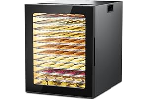 PSIIDAN Food Dehydrator 12 Trays Stainless Steel - 850W Large Dryer for Jerky, Fruit, Meat, Herbs, Mushroom with Digital Timer & Glass Door