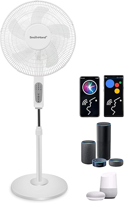 Fan, Phone Voice Control Oscillating Fan, Alexa Google Remote Control Floor Fan, WiFi Smart Bed Fans Oscillating, SmaInHand Stand Up Fans For Home, House Standing Fan, Pedestal Fans For Bedroom Cooling and Sleep, Room Quiet Electric Shop High Velocity Rotating Tall Large Big Air Fan