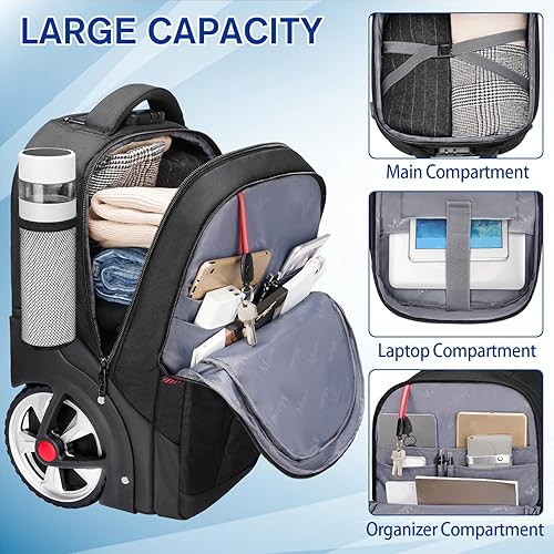 MATEIN Rolling Backpack for Men with Wheels, 17 Inch Large Wheeled