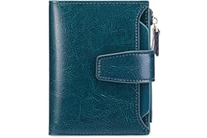 GOIACII Small Women Wallet Genuine Leather RFID Blocking Bifold Zipper Pocket Card Holder with ID Window