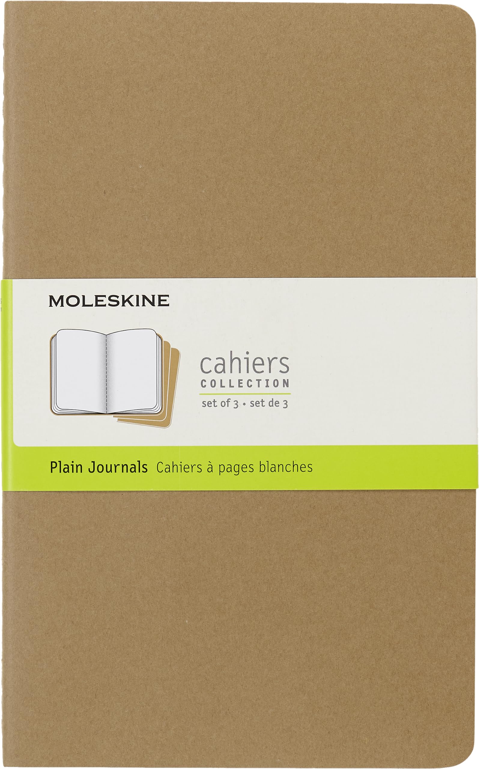 Moleskine Cahier Journal, Set 3 Notebooks with Plain Pages, Cardboard Cover with Visible Cotton Stiching, Colour Kraft Brown, Large 13 x 21 cm, 80 Pages
