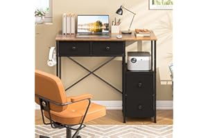 3IngSeagulls Small Computer Desk with 4 Fabric Drawers, Simple Writing Desk for Home Office, Compact Study Desks for Small Spaces, Kids Desk Study for Bedroom, Rustic Brown