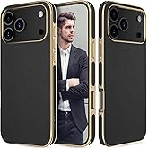 LOHASIC for iPhone 17 Pro Max Case, Luxury Vegan Leather Soft Back Cover with Soft Microfiber Lining Protective Cases for iPhone 17 Pro Max 6.9 inch 2025, Black Gold