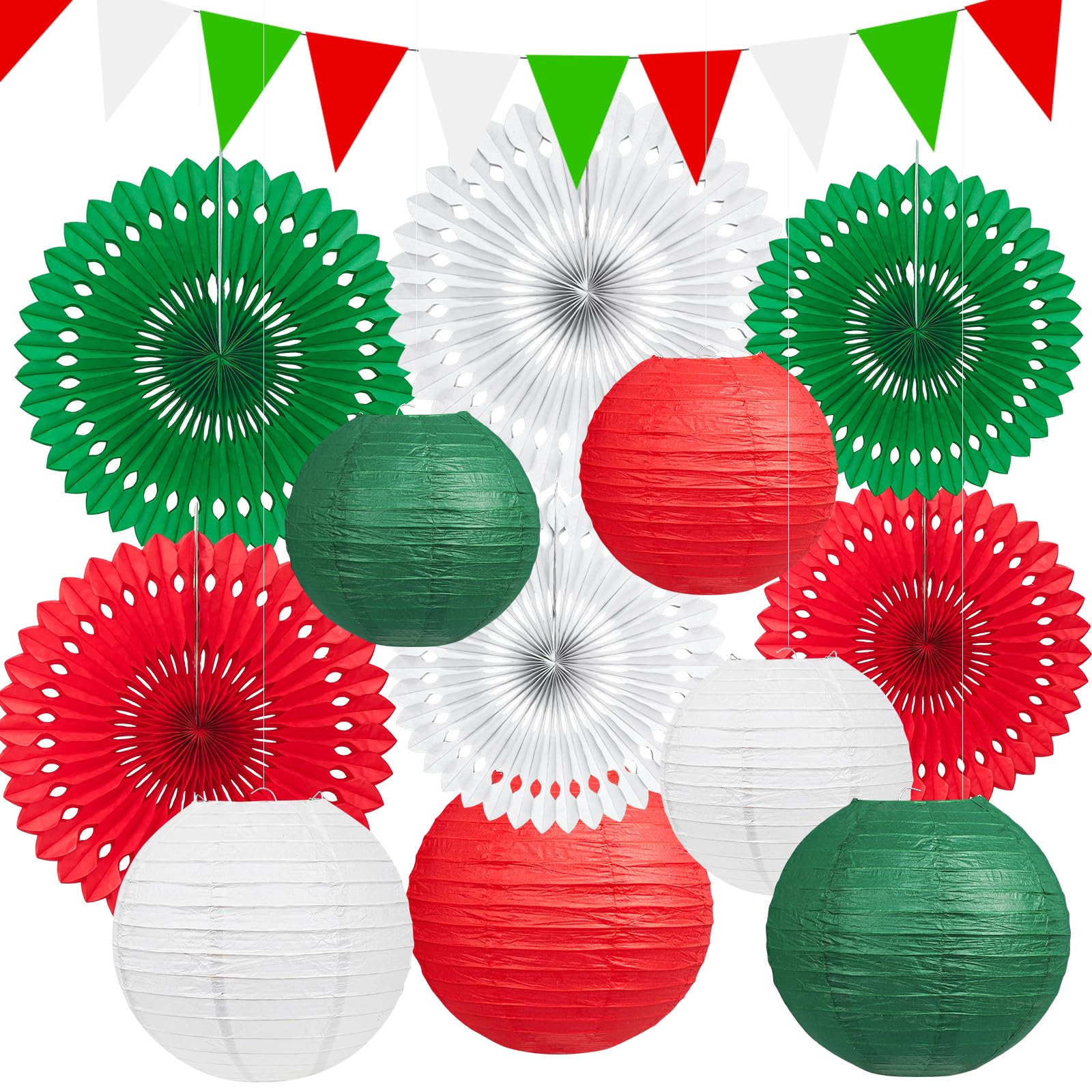 Photo 1 of 13Pcs Italian Party Decorations, Hanging Red White and Green Paper Lanterns Paper Fans for Birthday Wedding Baby Shower Christmas Mexican Independence Day Italian Themed Party Decorations