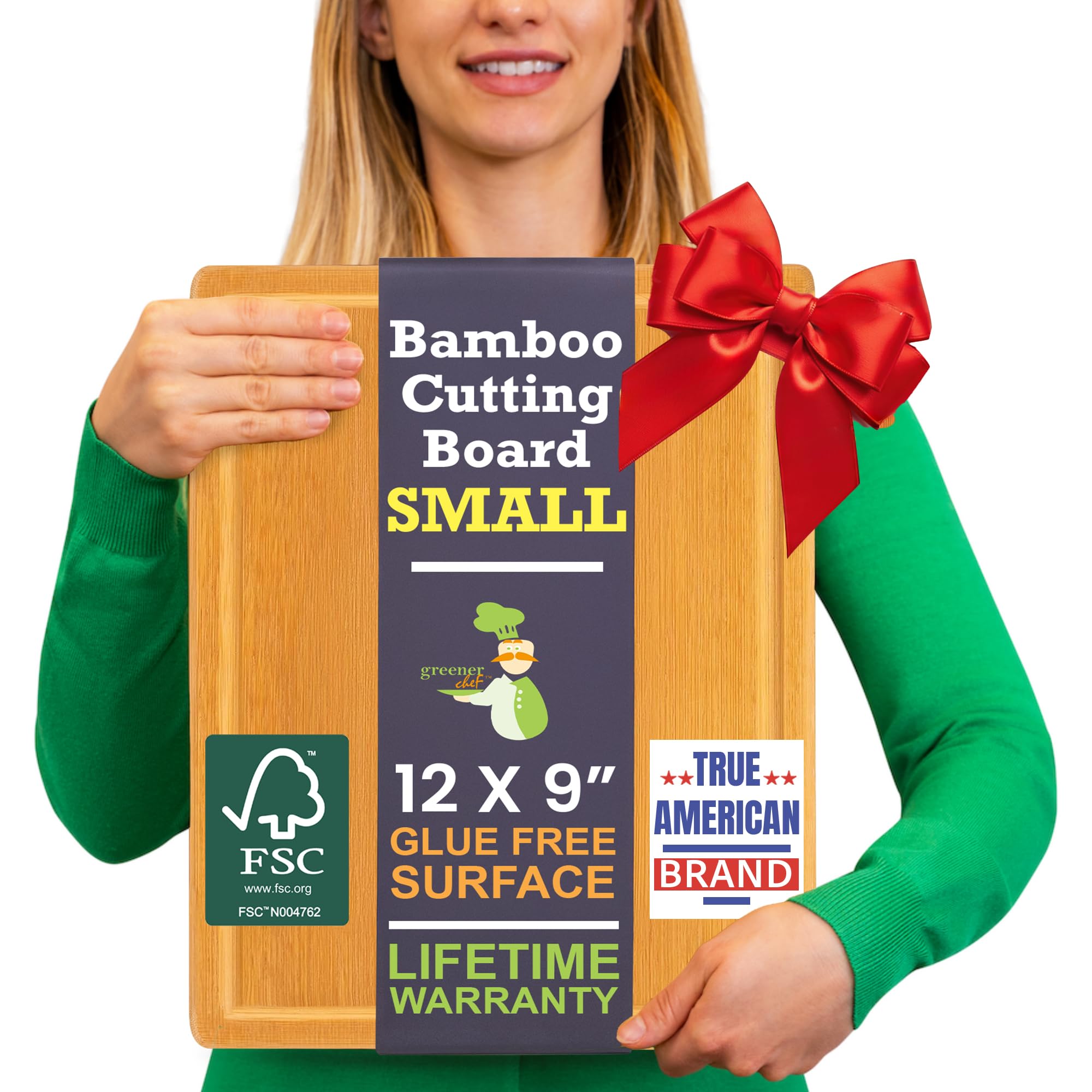 Small Bamboo Cutting Board – 12 Inch Wood Cutting Boards for Kitchen with Glue-Free Surface™ & Juice Groove – Non-Toxic, FSC-Certified, Durable Wooden Chopping Board - Rectangle Image