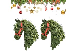 Horse Head Wreath – Rustic Farmhouse Equestrian Door Decor, New Handmade Horse Head Christmas Wreath, 15.7 * 11.8in Faux Gree