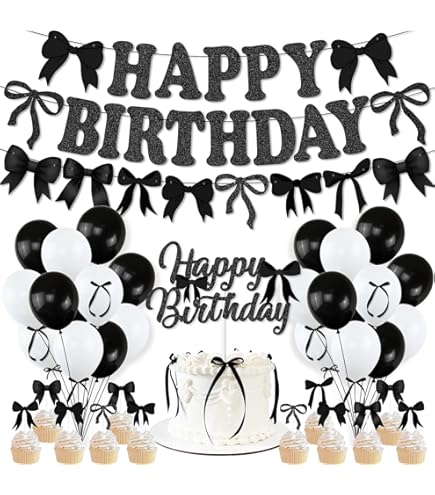 YTHETM Décorations De Fête En Forme De Nœud Noir : 8 Pcs Guirlande De Nœuds Noirs Pour Filles Femmes Fête Prénatale Mariage Enterrement De Vie De Jeune Fille Fournitures De Fête