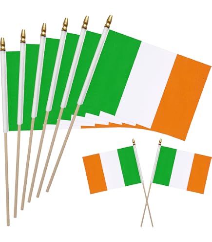 12 Kleine Flaggen Mit Kleeblatt-Motiv (Irland) – 20,3 X 30,5 Cm, Mit Holzstab, Für Deko & Partys