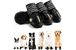 Hcpet Dog Shoes, Dog Boots for Large Dogs, Waterproof Dog Booties Paw Protector for Summer Hot Pavement, Winter Snowy Day, Outdoor Walking, Indoor Hardfloors Anti Slip Sole Black Size 7