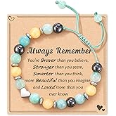 HGDEER 100% Natural Stone Adjustable Bracelets, Pink Zebra Jasper Heart Charm Jewelry, Trendy Birthday Teen Girl Gift Ideas with Quote Card & Gift Pouch