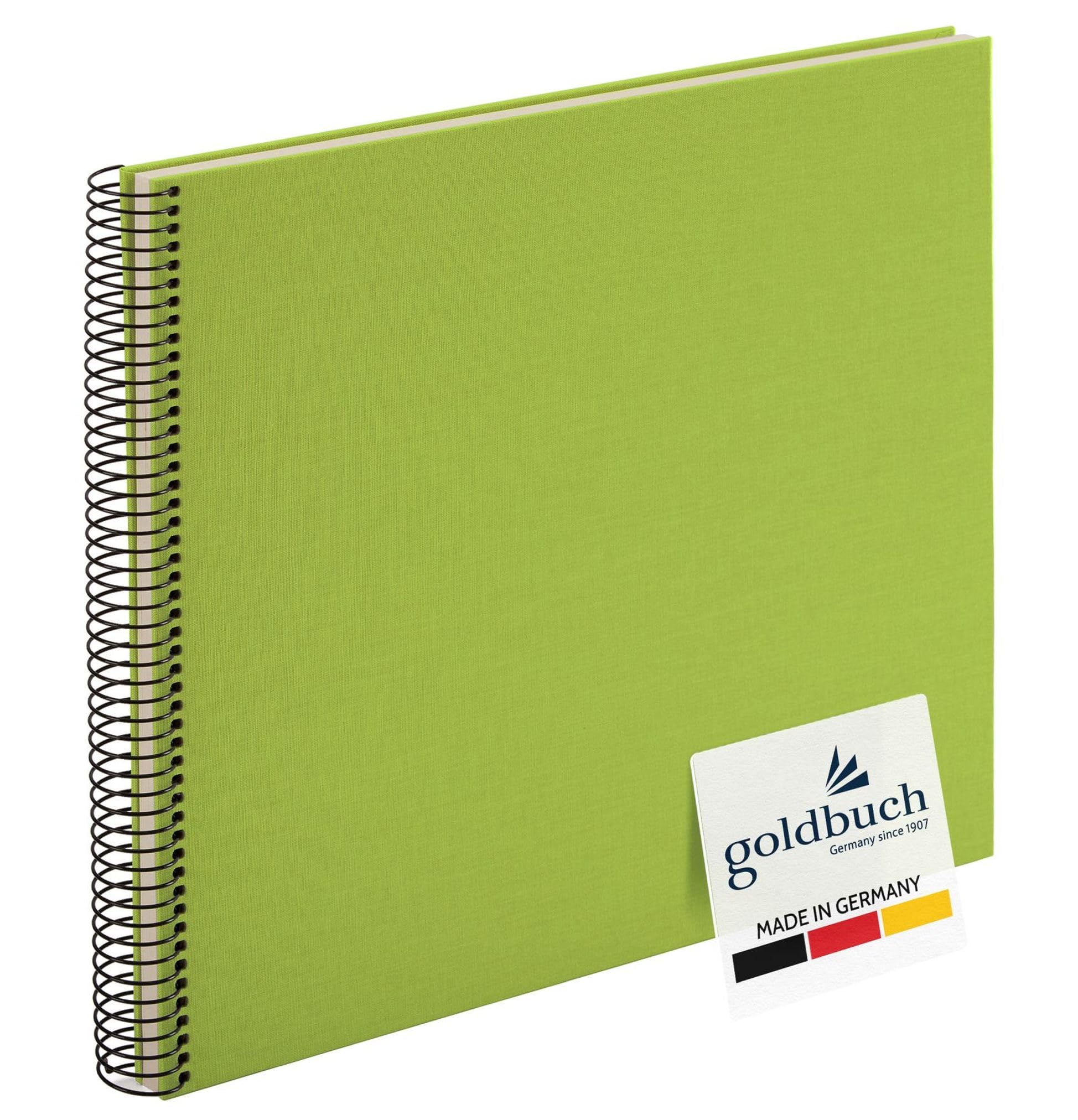 goldbuch Bella Vista 25 362 Spiral Photo Album 35 x 30 x 1.5 cm Diameter 2.8 cm Photo Album 40 White Pages Linen Photo Book for Pictures and Photos to Stick in Green
