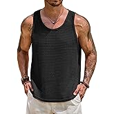 VOGSTART Mens Hollow Out Tank Top Vacation Summer See Through Crochet Sleeveless Shirt Beach Muscle Knit Vest (S-XXL)