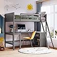 Harper & Bright Designs Twin Size Loft Bed with Desk and Shelves, Wooden Loft Bed with Storage, for Kids Teens Adults (Gray)