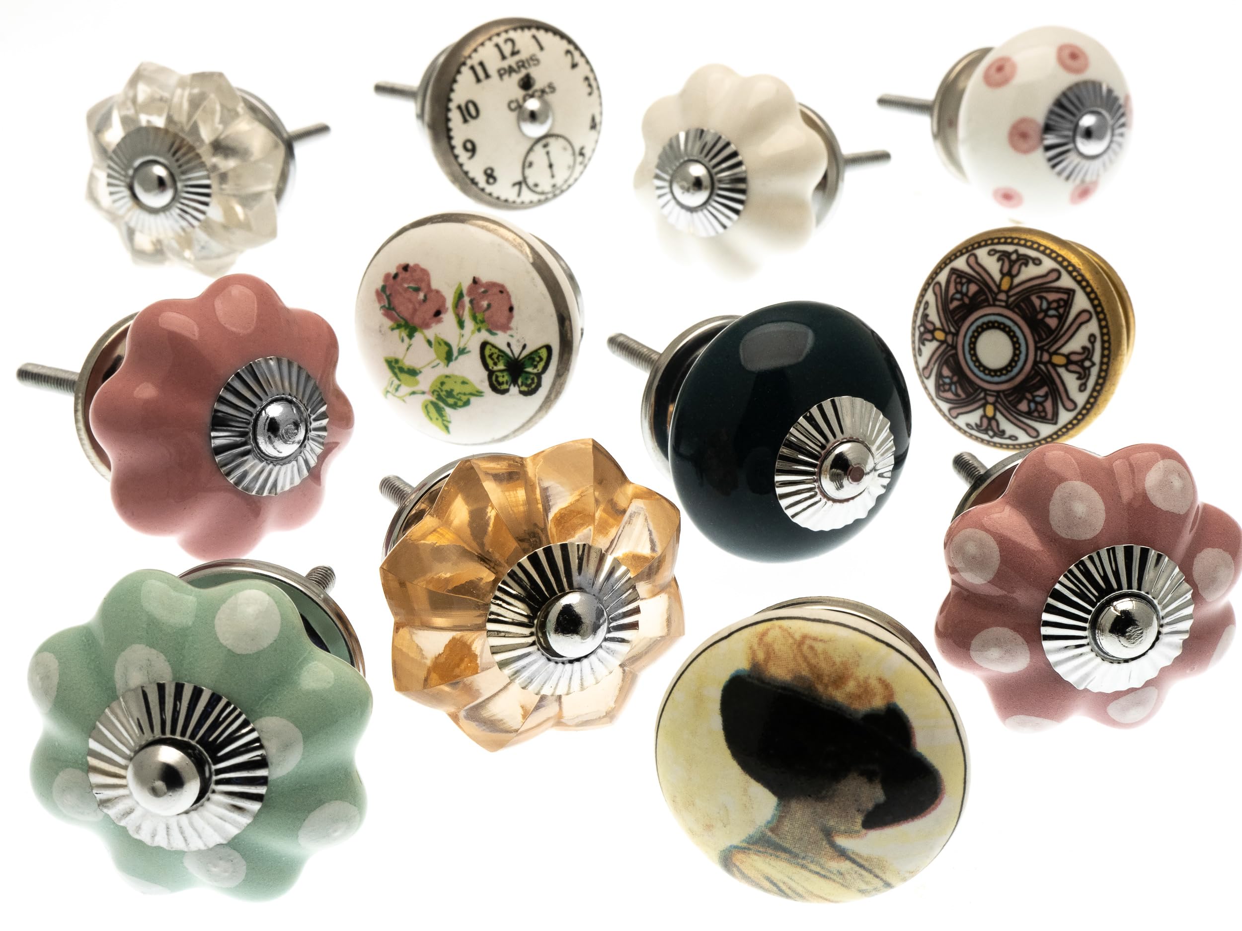 Mango Tree Cupboard Knobs - Decorative Classic Style with Pinks, Greens and Patterns Ceramic Door and Drawer Handles – Vintage Home Décor Set of 12