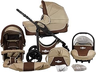 Bergsteiger Capri Kinderwagen 3 in 1 Kombikinderwagen Megaset 10 teilig inkl. Babyschale, Babywanne, Sportwagen und Zubehör