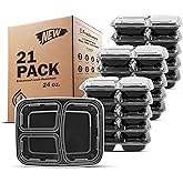 Freshware Meal Prep Containers 21 Count (Pack of 1), 3 Compartment with Lids, Food Storage Containers, Bento Box, Stackable, Microwave/Dishwasher/Freezer Safe (24 oz)