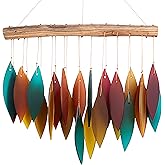 Blue Handworks Santa Fe Glass Chime, Sandblasted Glass and Found Wood Handcrafted Wind Chime